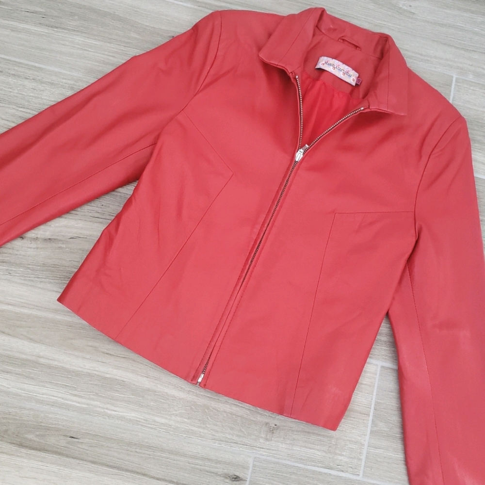 Mariela Gucinelli red genuine leather jacket sz 40